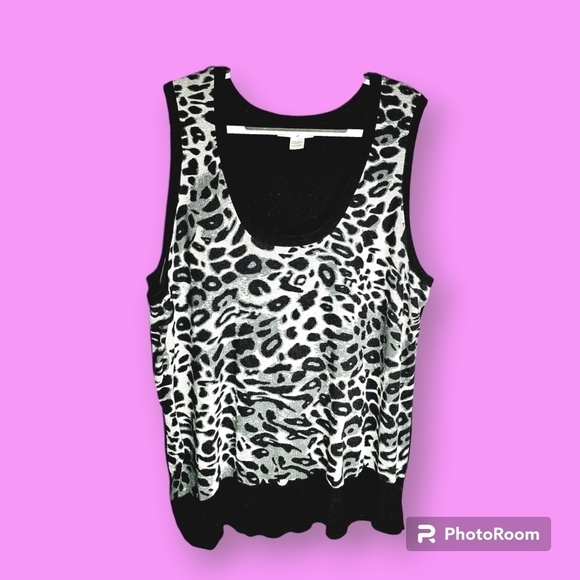 Coco Roja Black & Gray Animal Print Sleeveless Sweater Vest Top Size Large - Picture 1 of 12